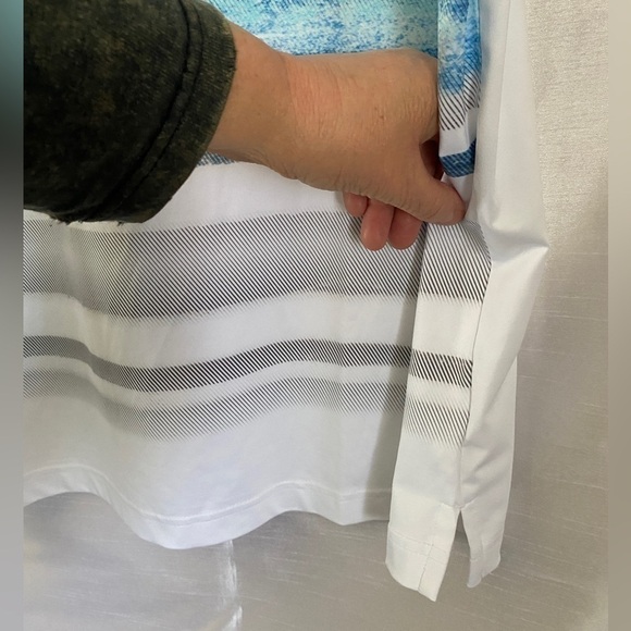 Puma Polo  Golf Shirt Dry Cell White with Blue Stripes Mens Lg - Picture 8 of 13